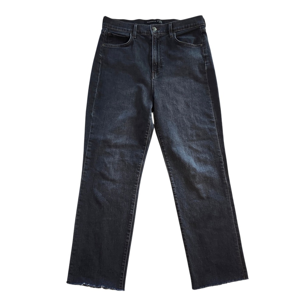 Veronica Beard Joey High Rise Straight Leg Jeans Faded Black Denim Raw Hem Sz 30 - Picture 2 of 5